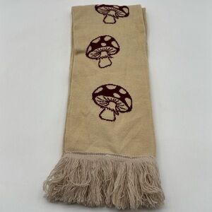 Brown - Mushroom Pattern Knit Scarf 7” Wide X 64” Long